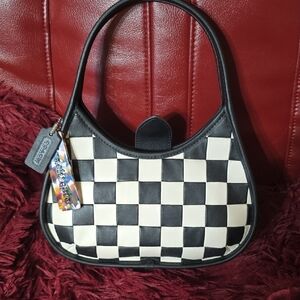 Coach Black and White Checkered Mini Tote Bag